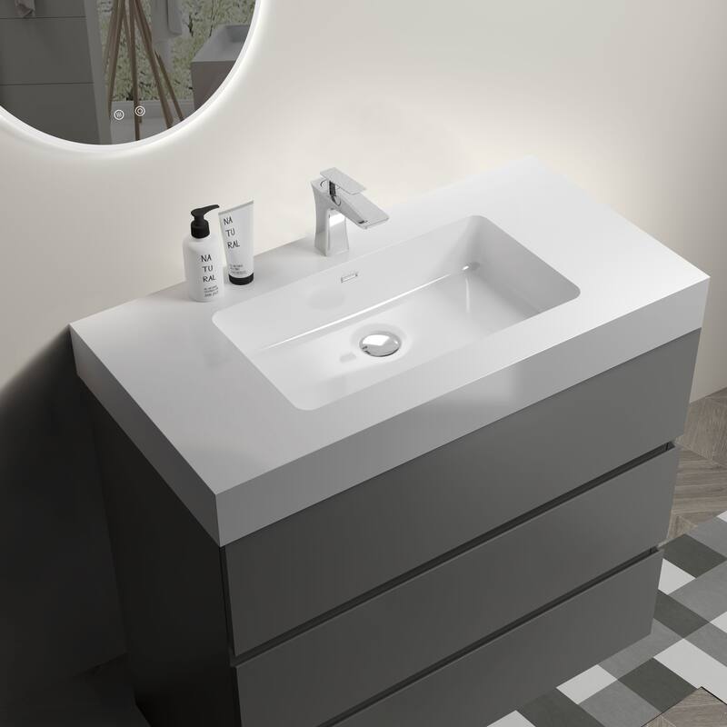 Modern Freestanding Bathroom Vanity with Sink Basin without Drain and Faucet