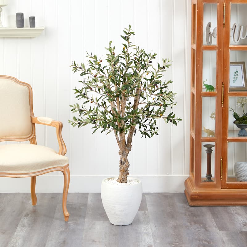 53" Olive Artificial Tree in White Planter - 13"