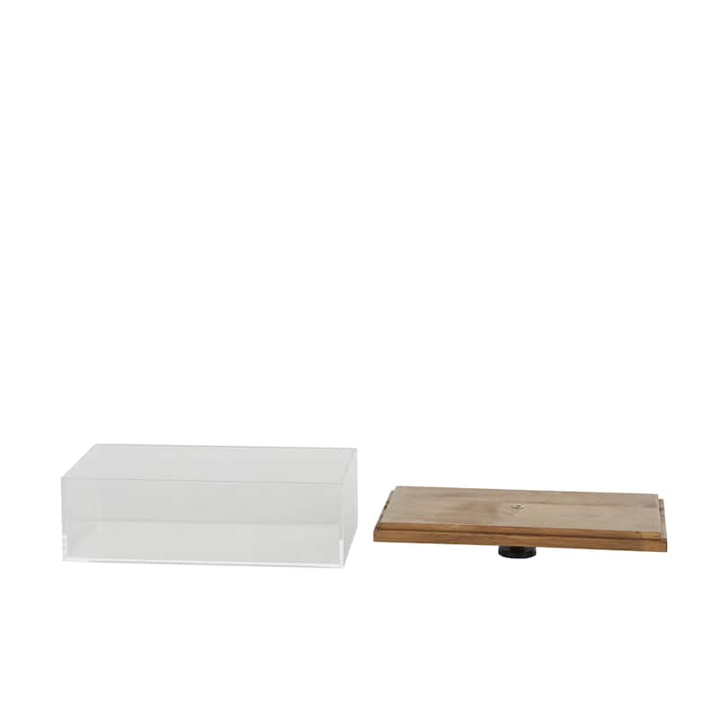 Acrylic Plastic Box with Brown Wooden Lids and Black Knobs - Set of 2 - Roche River Decor