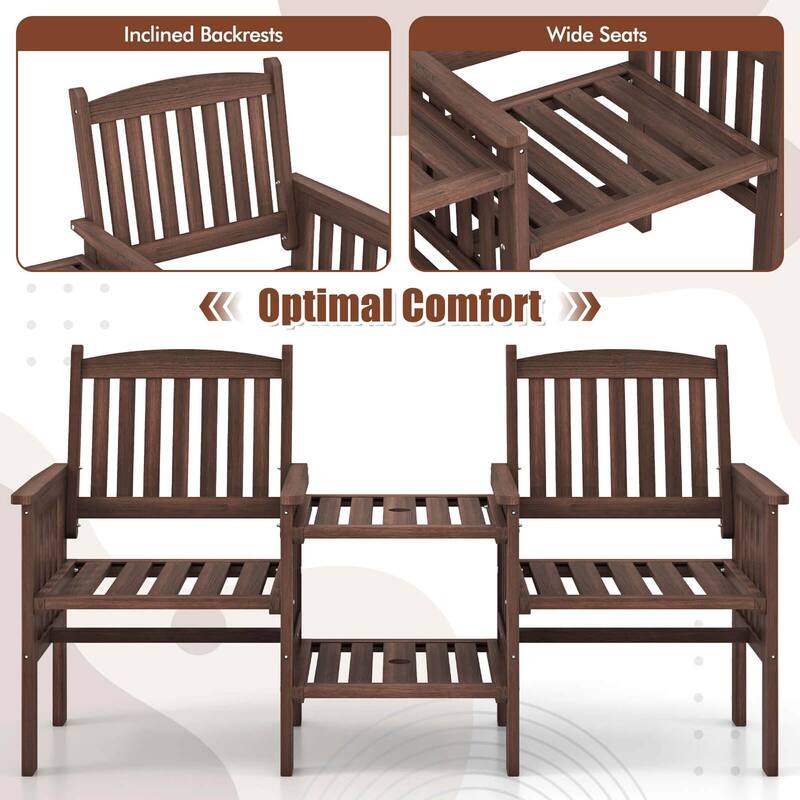 Fir Wood Loveseat 2-Seater Patio Garden Bench Outdoor Table＆Chairs Set