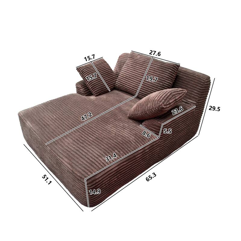 51" Chaise Lounge Chair Indoor, Oversized Fluffy Plush Corduroy Sleeper Couch, Deep Seat Reading Chair