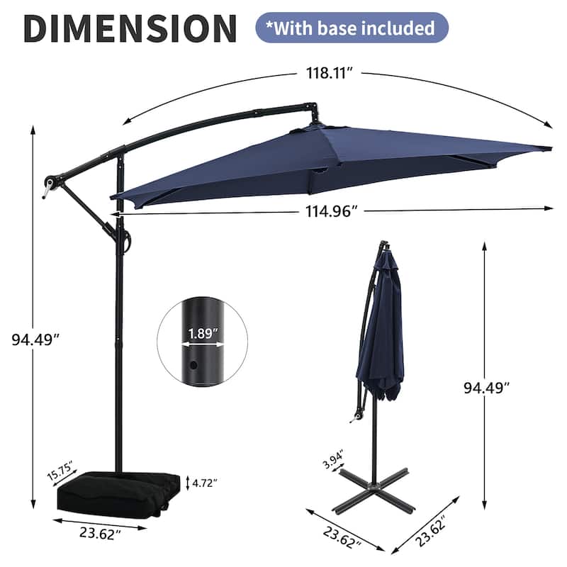 Ainfox 10ft Offset Hanging Market Patio Umbrella With Base