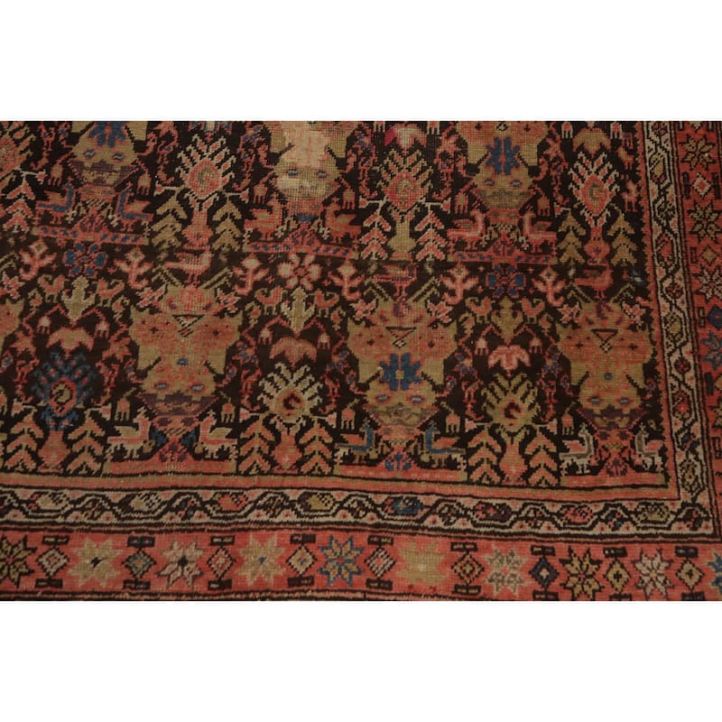 Hand Knotted Oriental 100% Wool Carpet Traditional Floral Brown Malayer Runner Rug - 8' 10'' X 3' 11''
