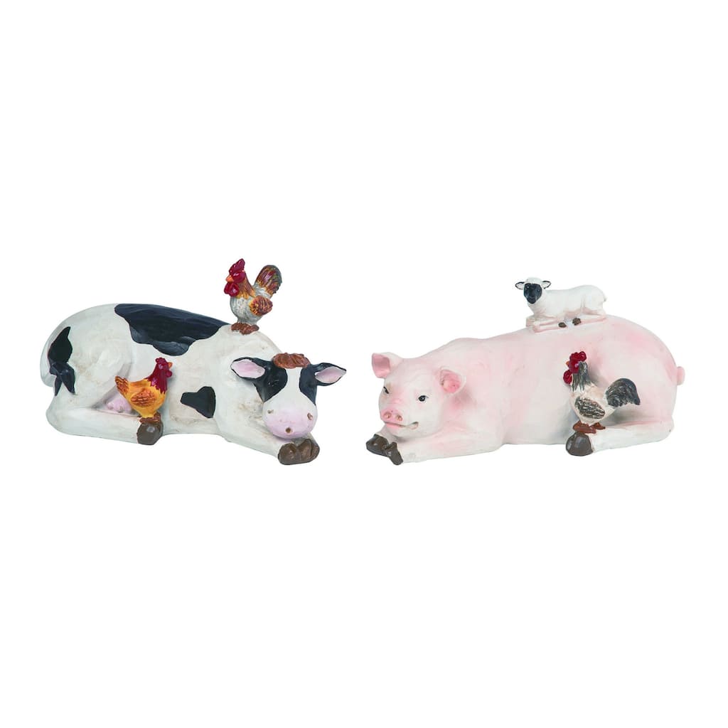 Transpac Resin Sleepy Farm Animal & Friends Figurine Set of 2 Spring Home Decorations