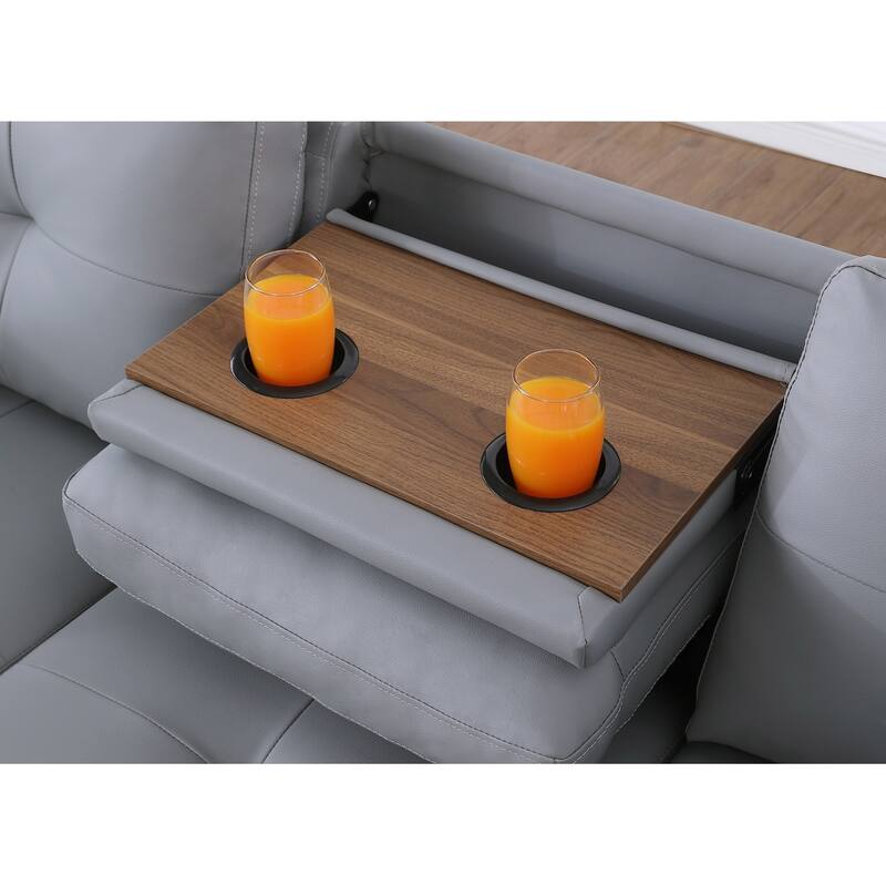 Wood Frame Faux Leather Storage Sectional Sofa with Ottoman & Cup Holders