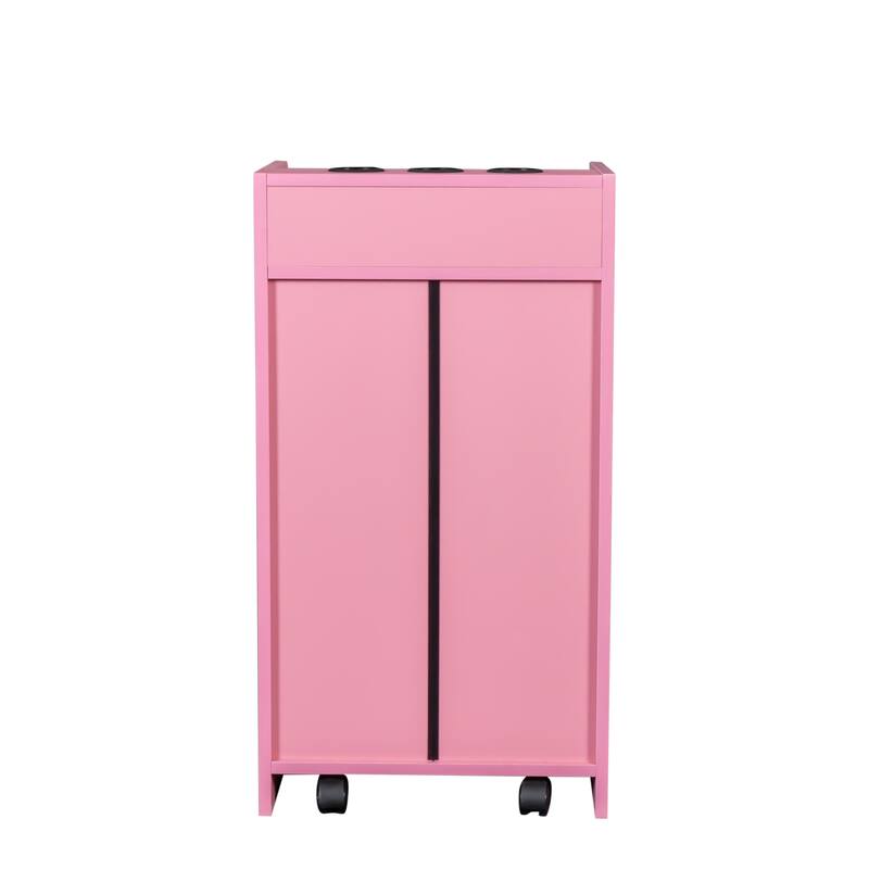 Roomfitters Salon Storage Cabinet, Rolling Beauty Station with Lockable Drawers and Hair Dryer Holder, Pink