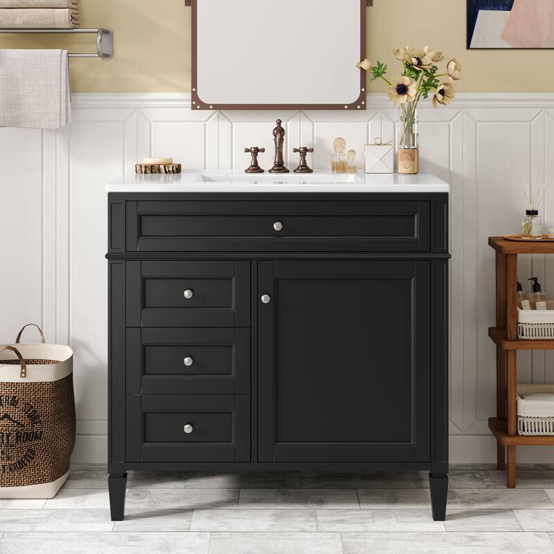 GDFStudio - Carradine Modern Freestanding Bathroom Vanity with Ceramic Sink and 2 Drawers & a Tip-out Drawer - 36'W