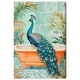 preview thumbnail 1 of 15, Elegant Peacock Bath Canvas Jungle Bathroom Art by Art Remedy 10" x 15"