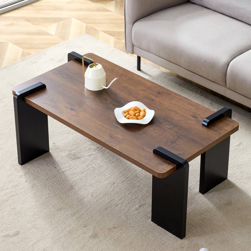 39.3" Minimalist Coffee Table, Dark Wood Finish - Walnut
