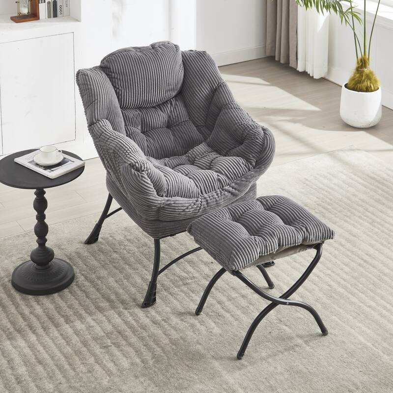 Modern Lounge Accent Chair with Armrests and a Side Pocket, Leisure Upholstered Sofa Chair Reading Chair with Footrest - Grey