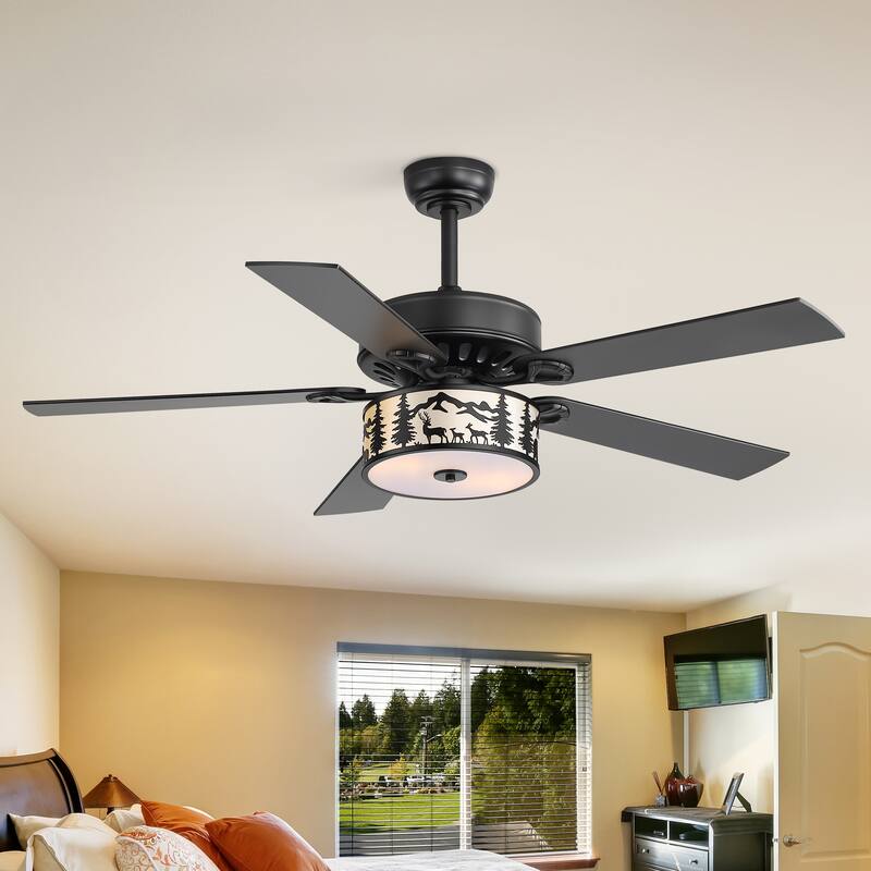 52-inch Reversible 5-Blade Caged Ceiling Fan with Light and Remote