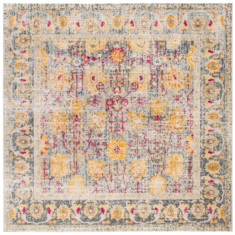 SAFAVIEH Granada Saapke Distressed Vintage Boho Oriental Rug - 6'7" Square - Light Grey/Multi