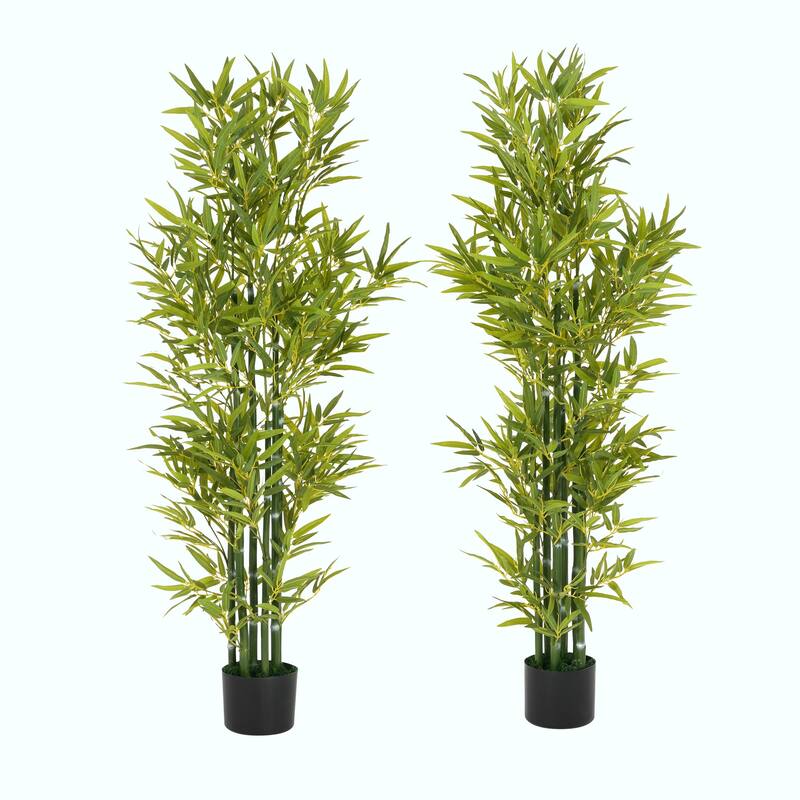 5' Artificial Bamboo Plants with Pots, Set of 2