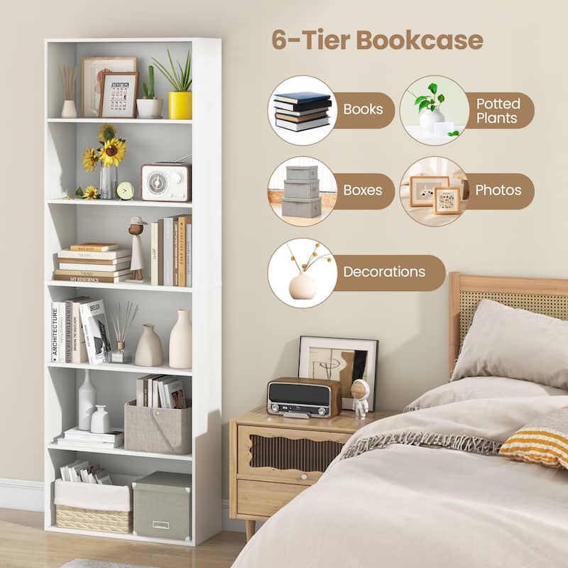 Gymax 6-Tier Bookshelf 70'' Tall Wooden Freestanding Storage Organizer