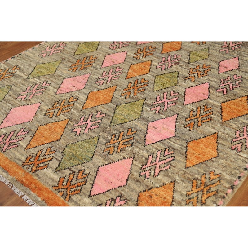 Geometric Moroccan Square Area Rug Hand-Knotted Wool Carpet - 5'9" x 6'4"