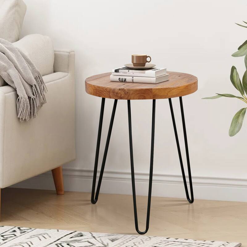 Elm Wood Round End Table Coffee Table