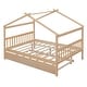 preview thumbnail 30 of 34, Full Size Wooden House Bed with Twin Size Trundle Bed Frame for Kids, Teens, Girls, Boys No Box Spring Needed, Easy Assembly