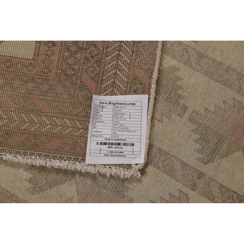 Geometric Balouch Oriental Vintage Runner Rug Handmade Wool Carpet - 3'4"x 6'10"