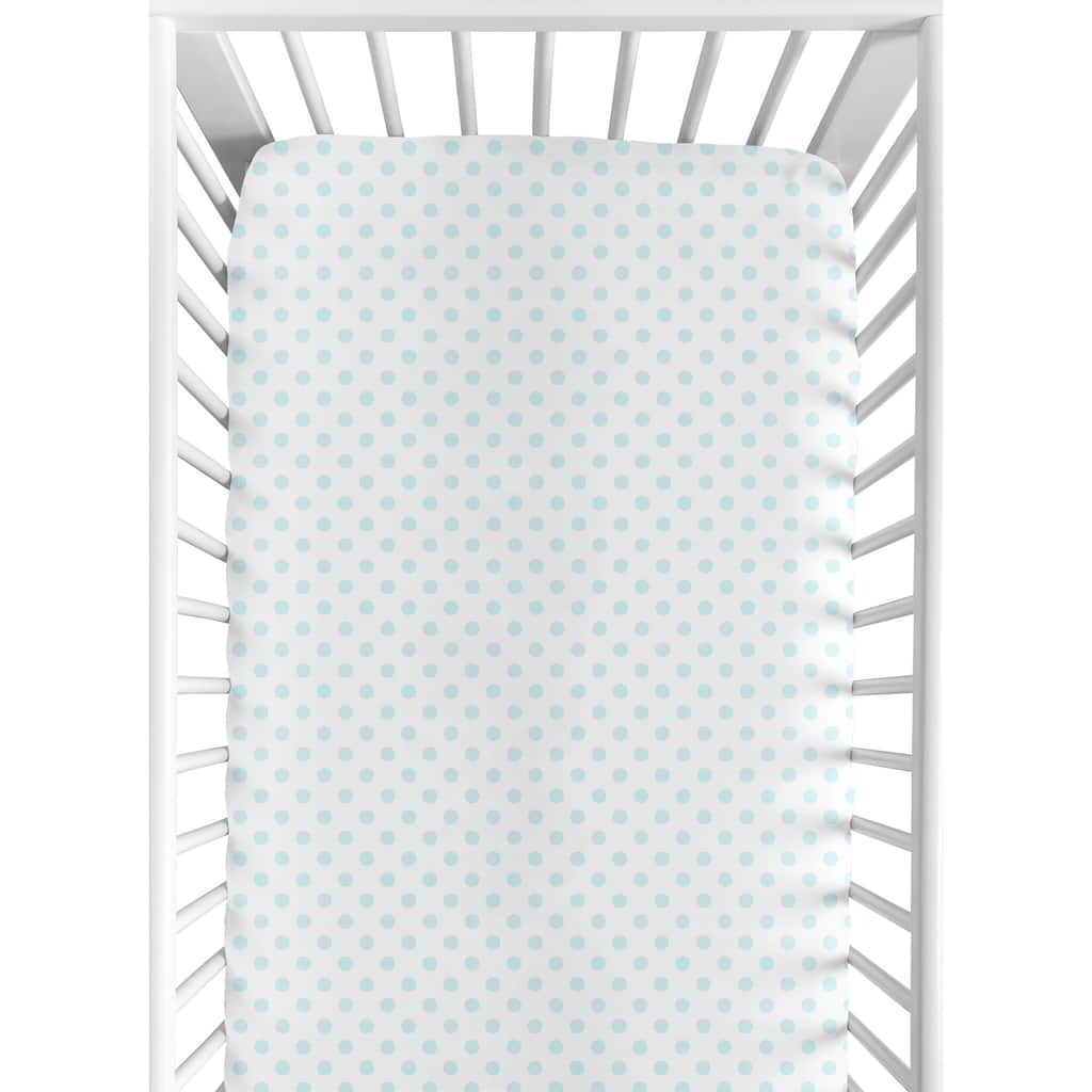 Blue and White Polka Dot Girl Fitted Crib Sheet - Watercolor Floral Shabby Chic Rose Flower Collection