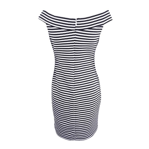 off the shoulder black and white striped dress