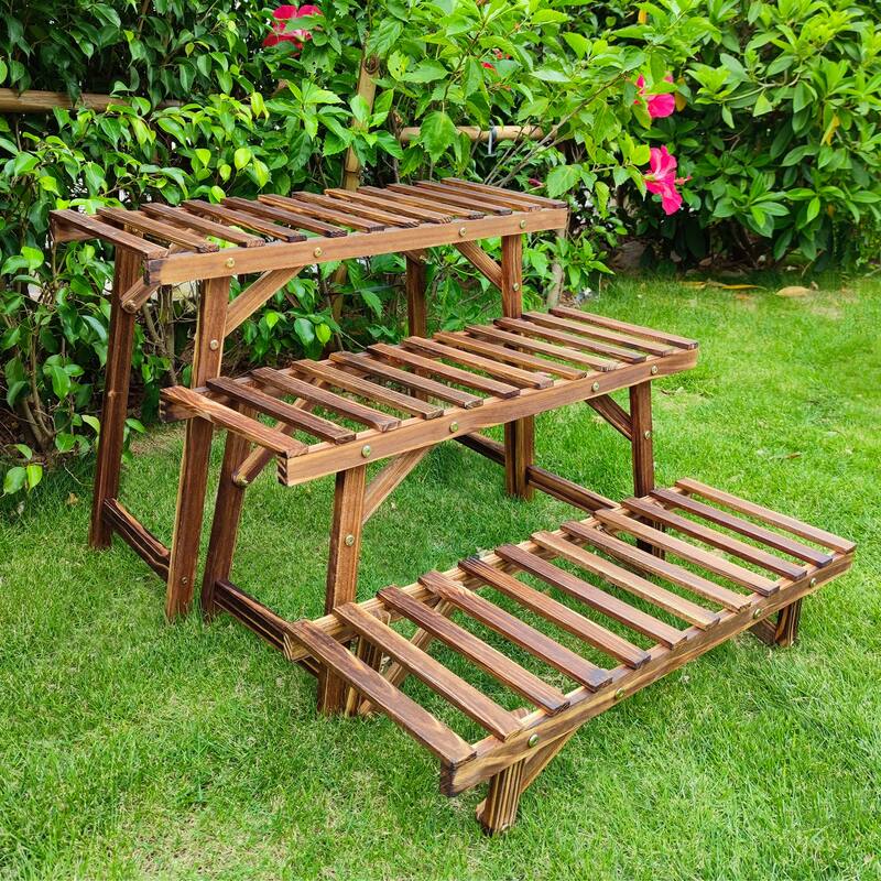 Flower Plant Display Rack Wood Plant Stand, set of 3