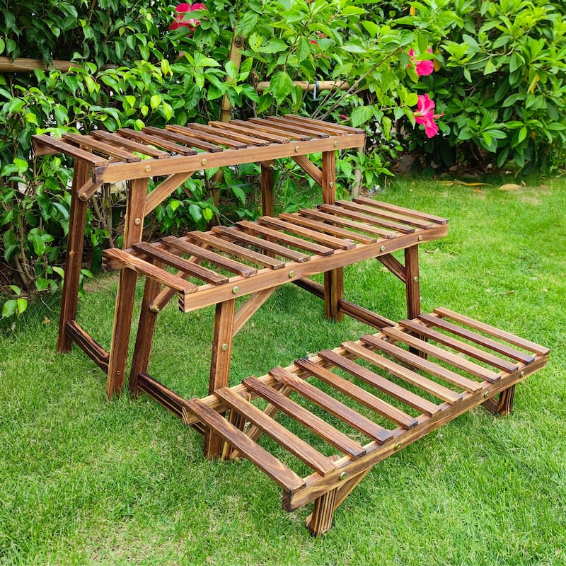 Large 3 Tier Heavy Duty Wood Plant Stand Organizer Flower Shelf