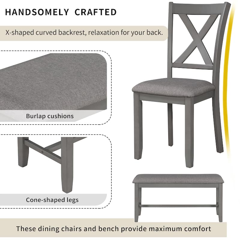 Nestfair 6-Piece Dining Table Set with 4 Fabric Chairs and Bench