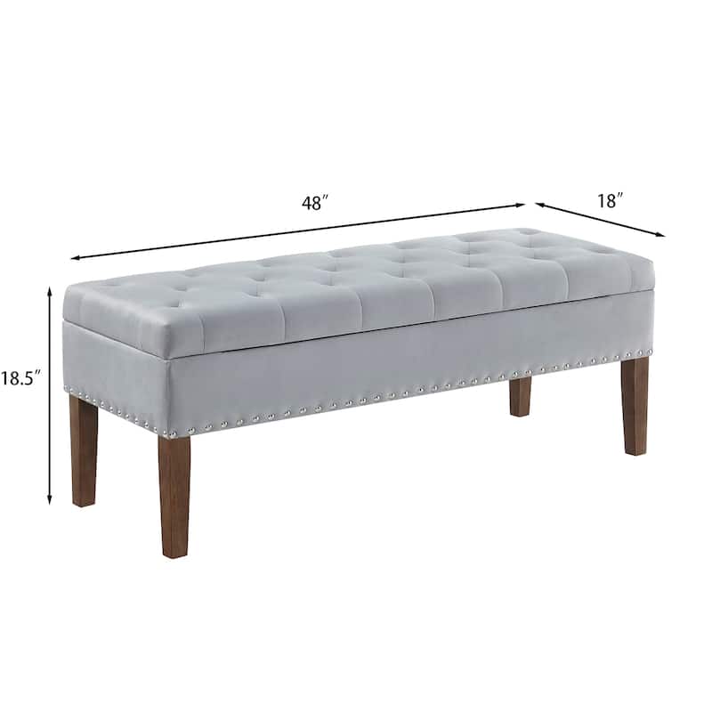 Modern Storage Bench with Wooden Legs, 48 Inch Upholstered Ottoman Bench Velvet End of Bed Stool, Entryway Bench