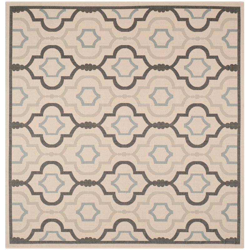 SAFAVIEH Courtyard Oyvor Indoor/ Outdoor Waterproof Patio Backyard Rug - 7'10" Square - Ivory/Black