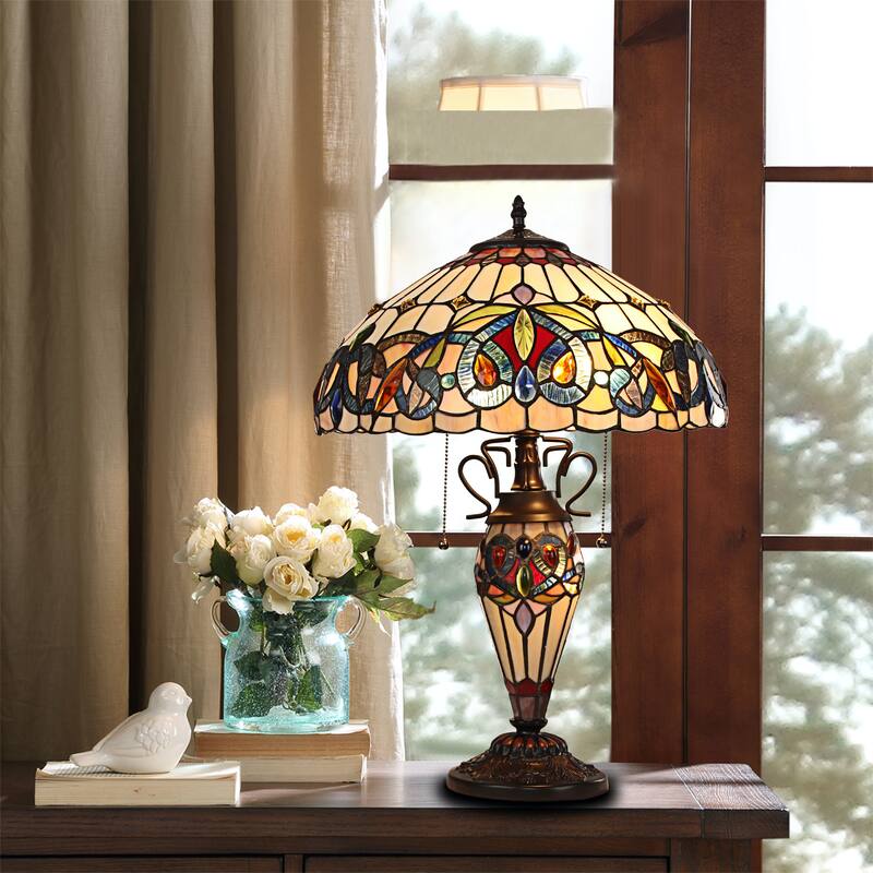 Tiffany-Style Victorian Design 2+1-light Dark Bronze Table Lamp