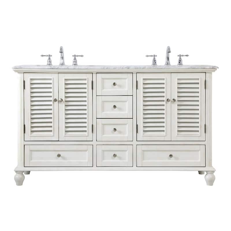 Elegant Lighting VF30560D Rhodes 60" Free Standing Double Basin Vanity - Antique White