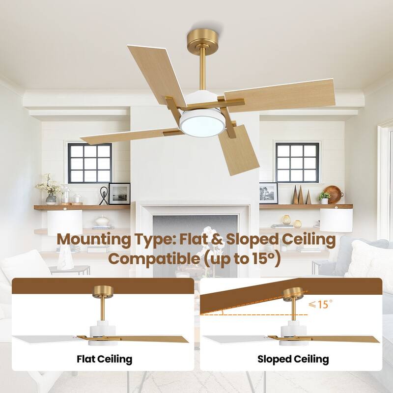 MLiAN 56 In./ 72 In. 4 Plywood Blades Indoor LED Light Ceiling Fan with Remote...