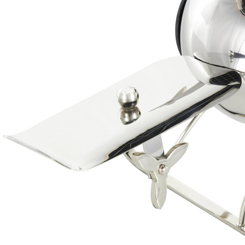 Stainless Steel Metal Airplane Rounded Decorative Clock with Propellers - Silver - Roche River Decor