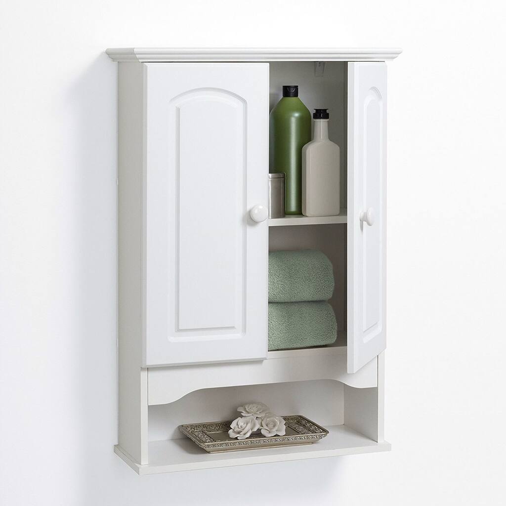 Daily Boutik White 2-Door Bathroom Wall Cabinet with Open Storage Shelf - 9" x 22" x 32"