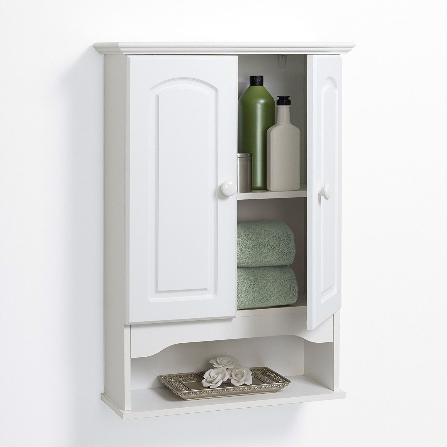 Shop White 2 Door Bathroom Wall Cabinet With Open Storage Shelf On Sale Overstock 29823793