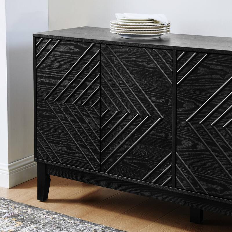 60" Mid Century Buffet Cabinet - Geometric Storage Sideboard