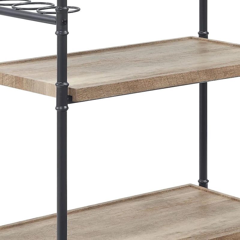 Vida 38 Inch Serving Bar Cart, Pipe Frame, Locking Casters, Brown, Black