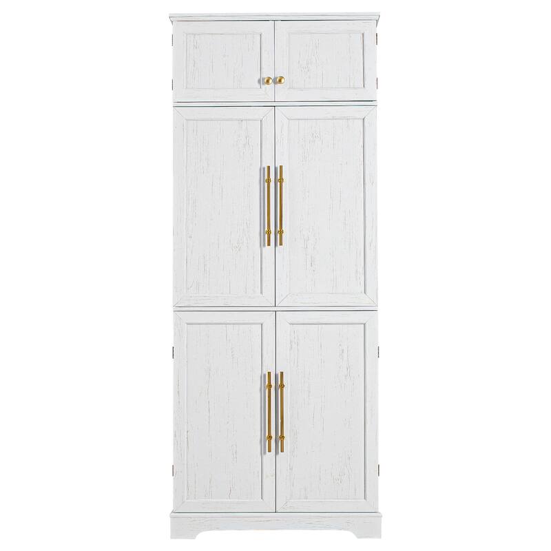 78.2" Kitchen Pantry Cabinet, Farmhouse Storage Cupboard with 8 Door Shelves, 4 Adjustable Shelves, Hidden Drawer & Wine Rack