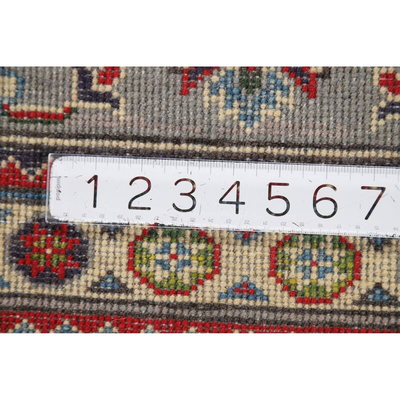 Geometric Kazak Oriental Accent Rug Grey Hand-Knotted Wool Carpet - 2'0" x 3'0"