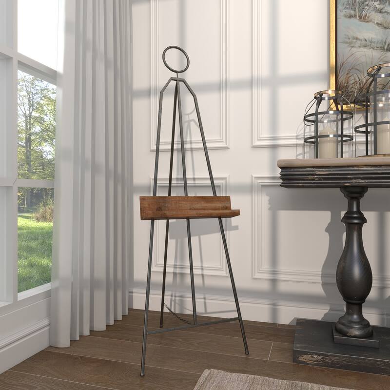 Black Metal Extra Large Adjustable Display Easel with Chain Support and Wood Tray