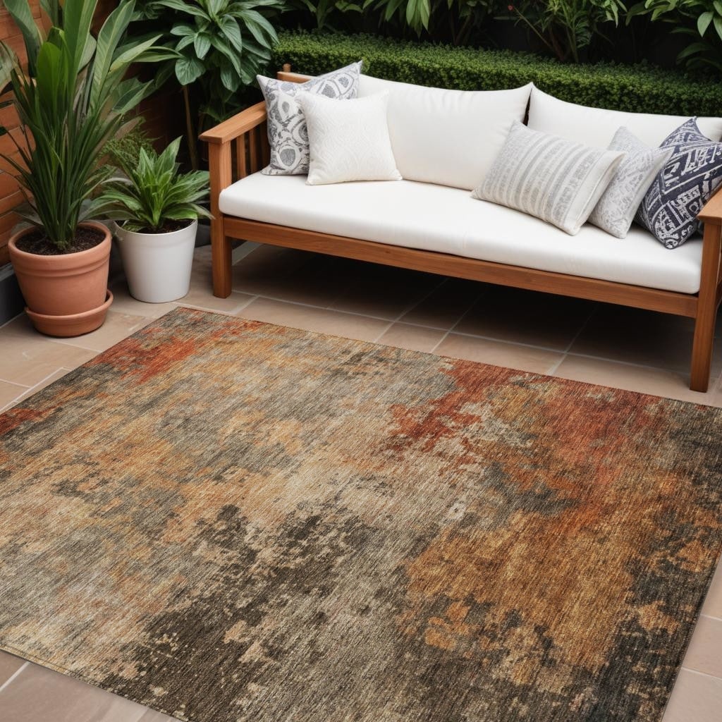 HomeRoots Abstract Transitional Rectangle Outdoor Rug