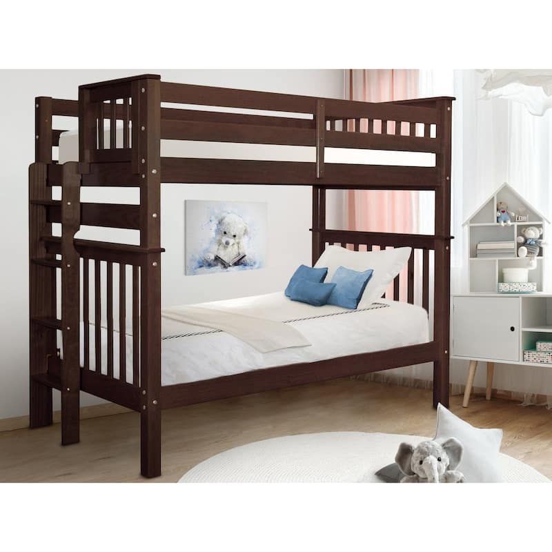Taylor & Olive Trillium Tall Twin over Twin Bunk Bed with End Ladder - Dark Cherry