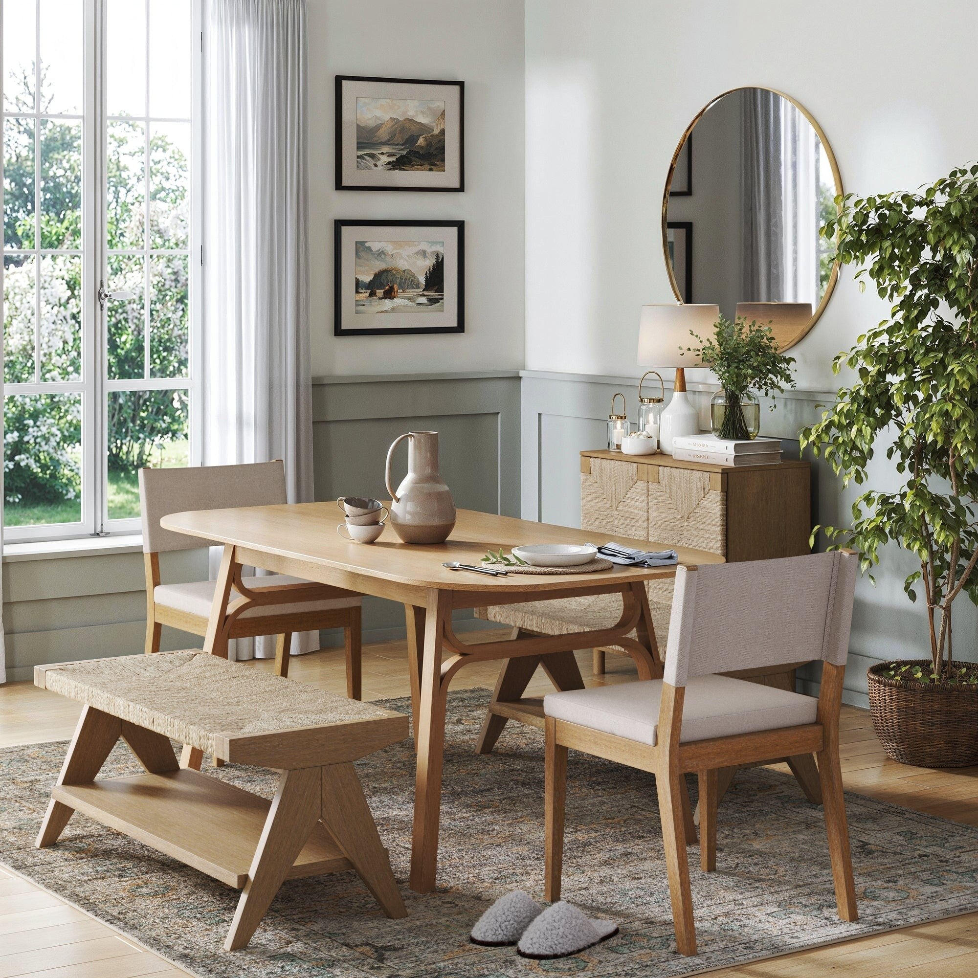 Beacon Bohemian Bench Seat with Shoe Storage Seagrass Entryway or End of Bed Bench with Solid Wood Frame