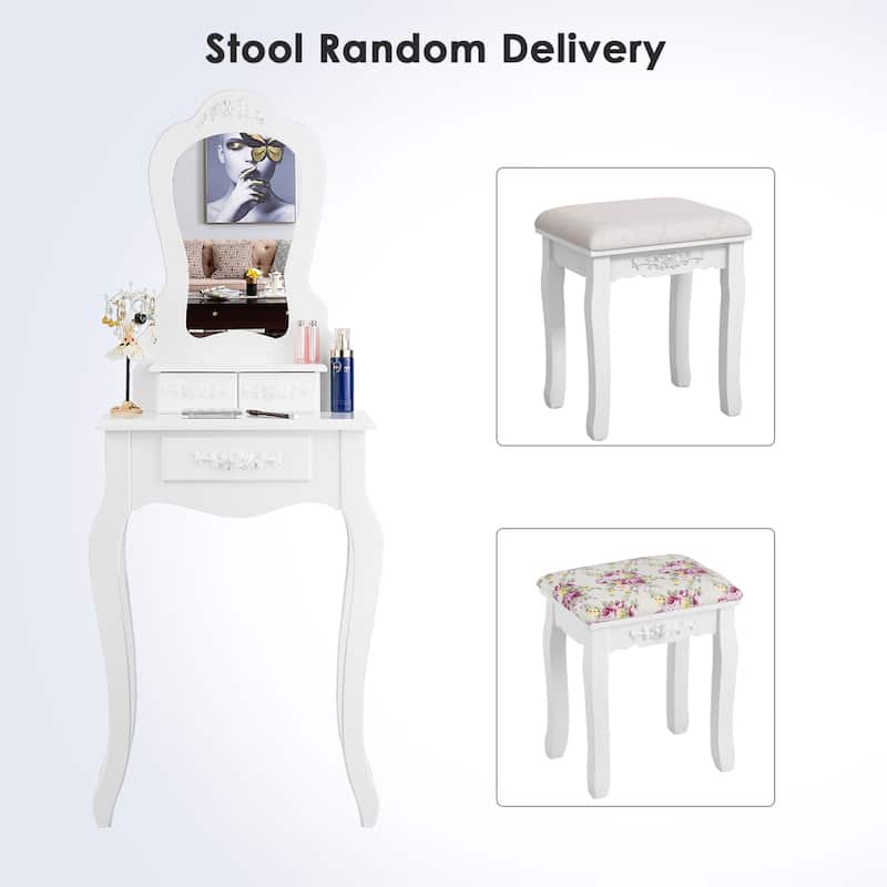 Costway Vanity Wood Makeup Table Stool Jewelry Desk Black/White