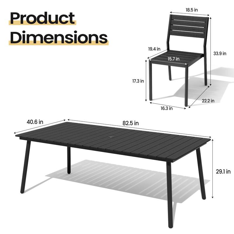 9-Piece Outdoor Rectangle Aluminum Dining Table with Stackable Chairs