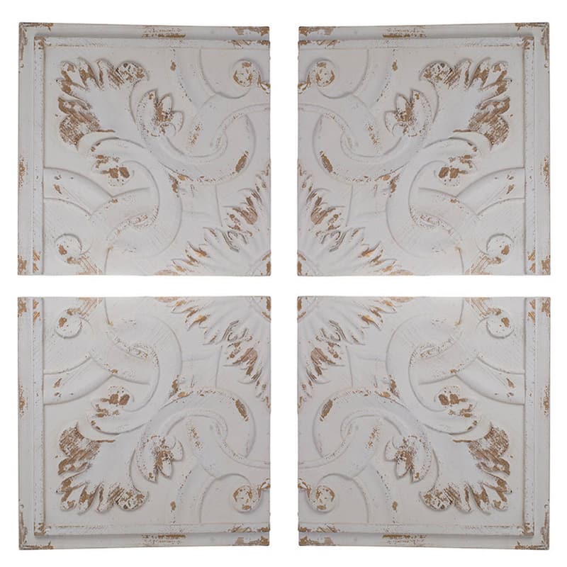 18 Inch Wall Art Panel Set of 4, Square Split Image, Fir Wood, White, Brown