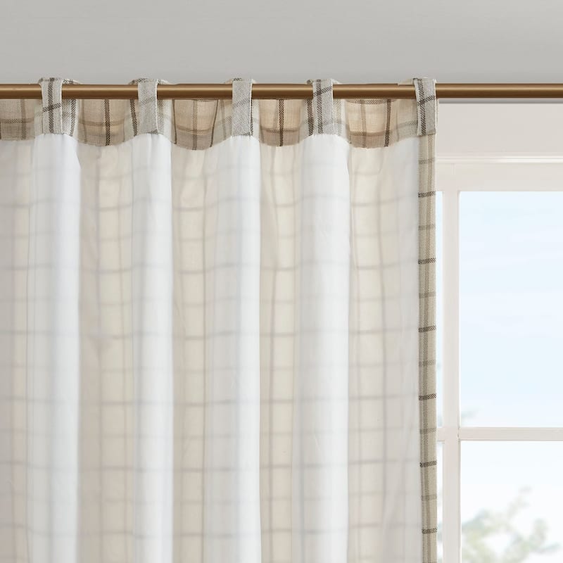 Plaid Rod Pocket and Back Tab Curtain Panel with Fleece Lining Natural 50x95"