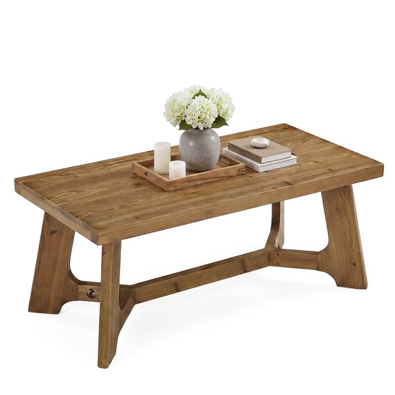 Solid Wood Rustic Coffee Table 47" Rectangle for Living Room Brown - 47.24" L x 23.62" W x 19.68" H