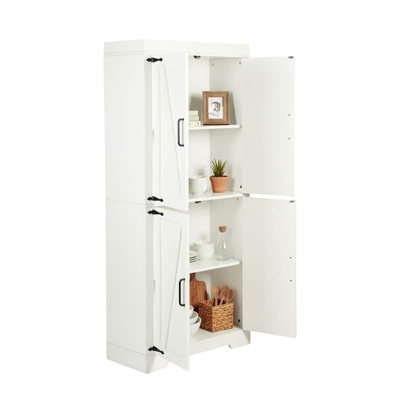 Homy Casa White Tall Storage Cabinet Double Doors, Modern Pantry