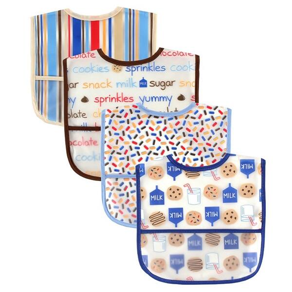 slide 1 of 1, Luvable Friends Baby Boy Waterproof PEVA Bibs 4pk, Cookie, One Size - Cookie - One Size One Size - Cookie